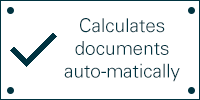 Commercial picture with text: Calculates documents auto matically