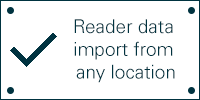 Commercial picture with text: Reader data impotz from any location