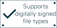 Commercial picture with text: Supports digitally signed file types